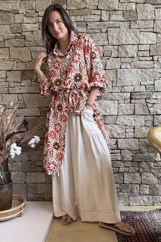 Riad Nights Longline Belted Duster Shirt Rust